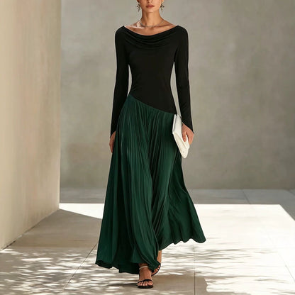 Olga | Vestido largo plisado con escote drapeado