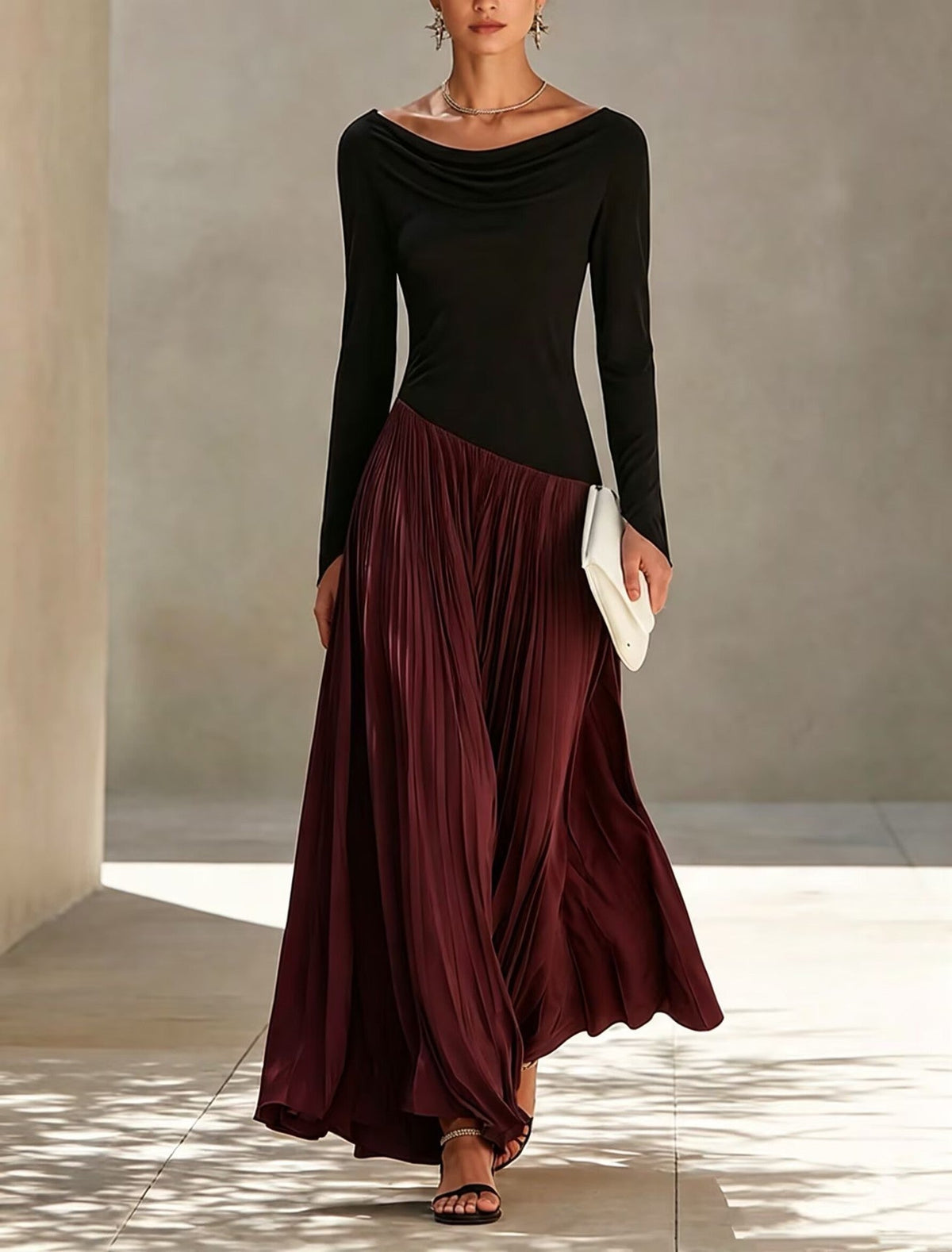 Olga | Vestido largo plisado con escote drapeado