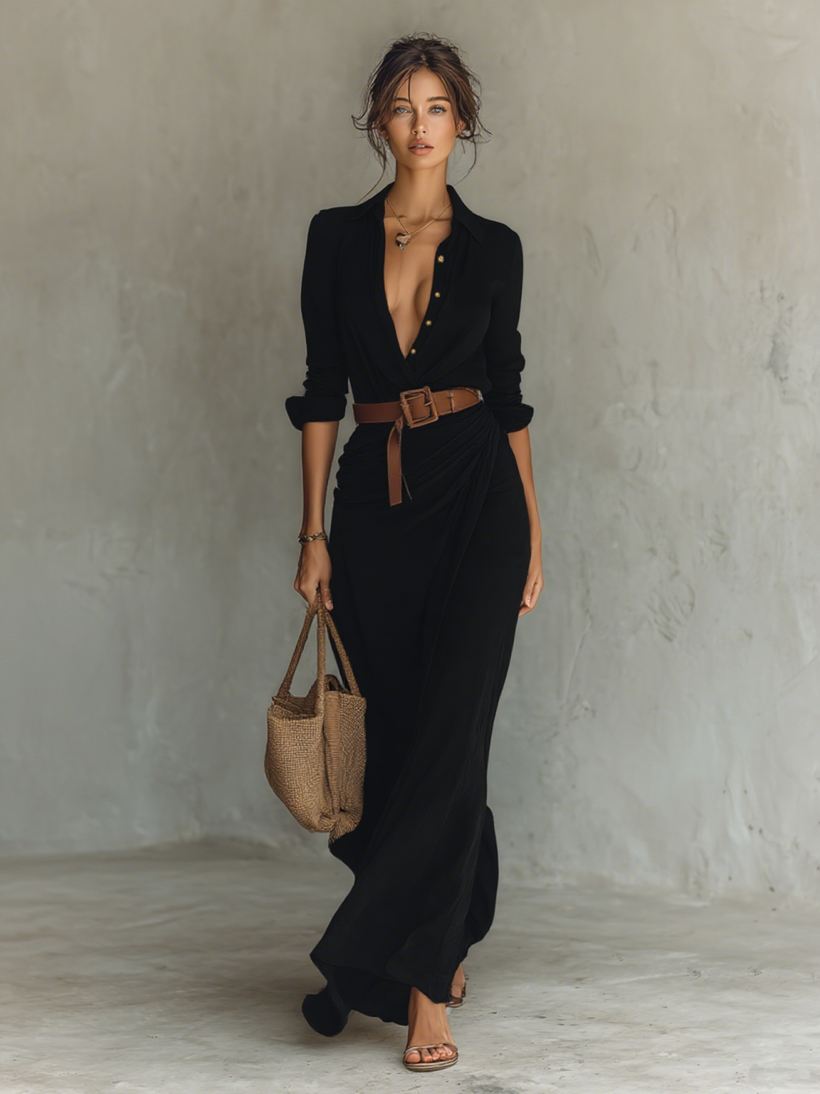 Alina | Vestido Maxi con Solapas y Cinturón