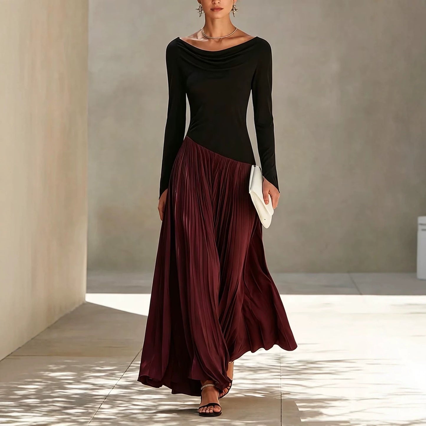 Olga | Vestido largo plisado con escote drapeado