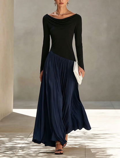 Olga | Vestido largo plisado con escote drapeado