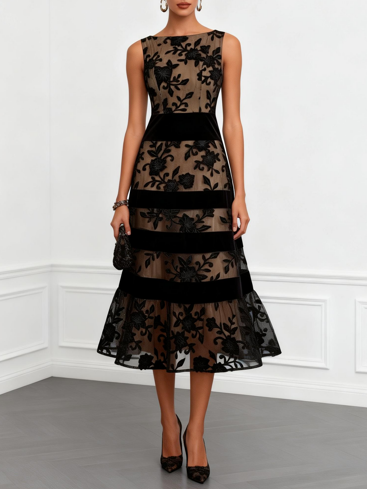 Bella Noir | Vestido Midi con Estampado Floral
