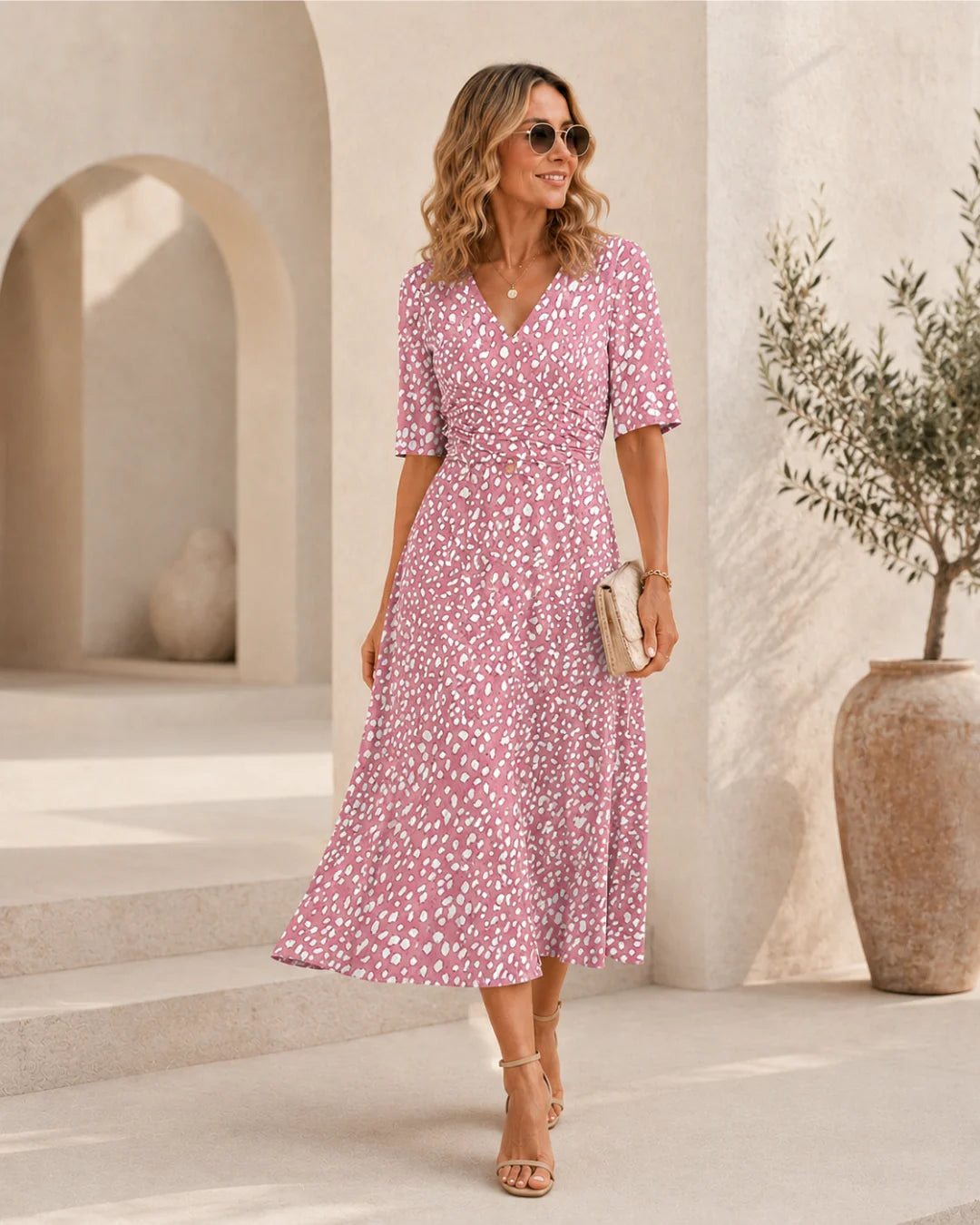 Margarita | Vestido Midi de Lunares, Elegante y que Favorece la Barriga
