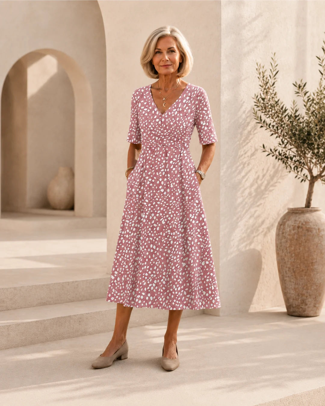 Margarita | Vestido Midi de Lunares, Elegante y que Favorece la Barriga