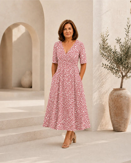 Margarita | Vestido Midi de Lunares, Elegante y que Favorece la Barriga