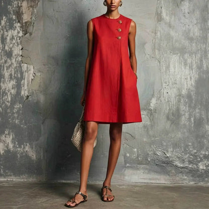Vega | Vestido Sin Mangas con Botonadura Asimétrica