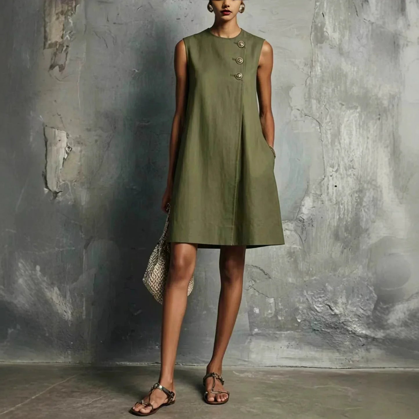Vega | Vestido Sin Mangas con Botonadura Asimétrica