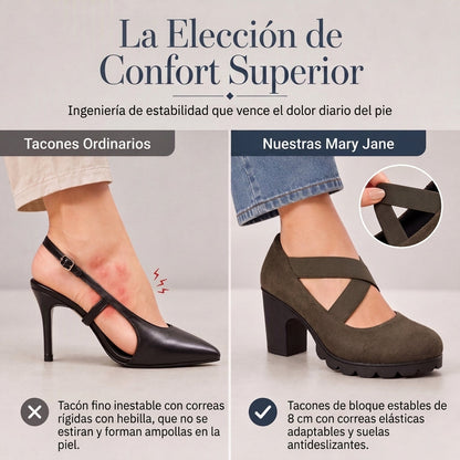 Mari | Zapatos para mujer con plataforma, puntera redonda, correa cruzada y tacón grueso
