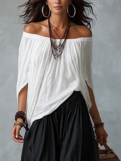 Luisa | Conjunto de Top con Hombros Descubiertos y Pantalones Holgados Tipo Farol