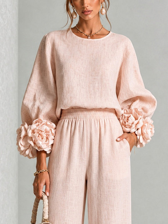 Eli | Conjunto Elegante de dos Piezas con Mangas Florales
