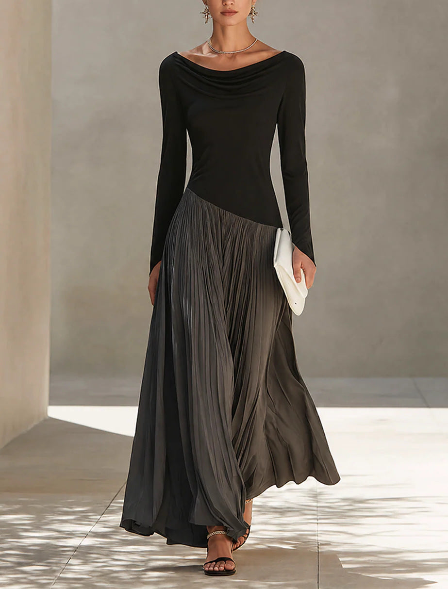 Olga | Vestido largo plisado con escote drapeado