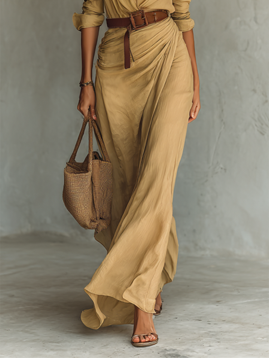 Alina | Vestido Maxi con Solapas y Cinturón