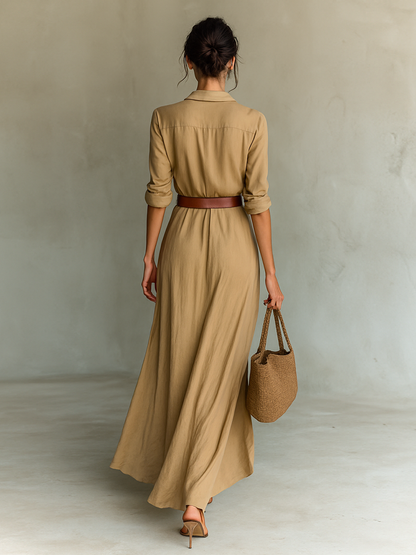 Alina | Vestido Maxi con Solapas y Cinturón