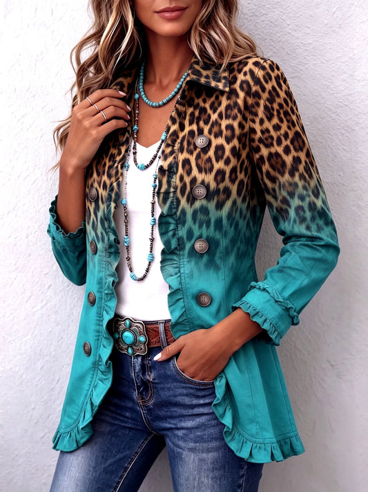 Radka | Chaqueta Blazer Leopardo Degradado con Volantes