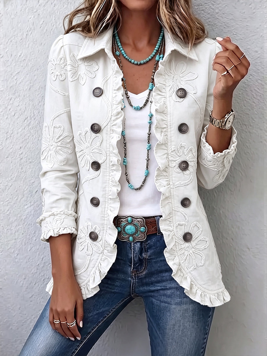 Barbora | Chaqueta Bordada Marfil con Volantes