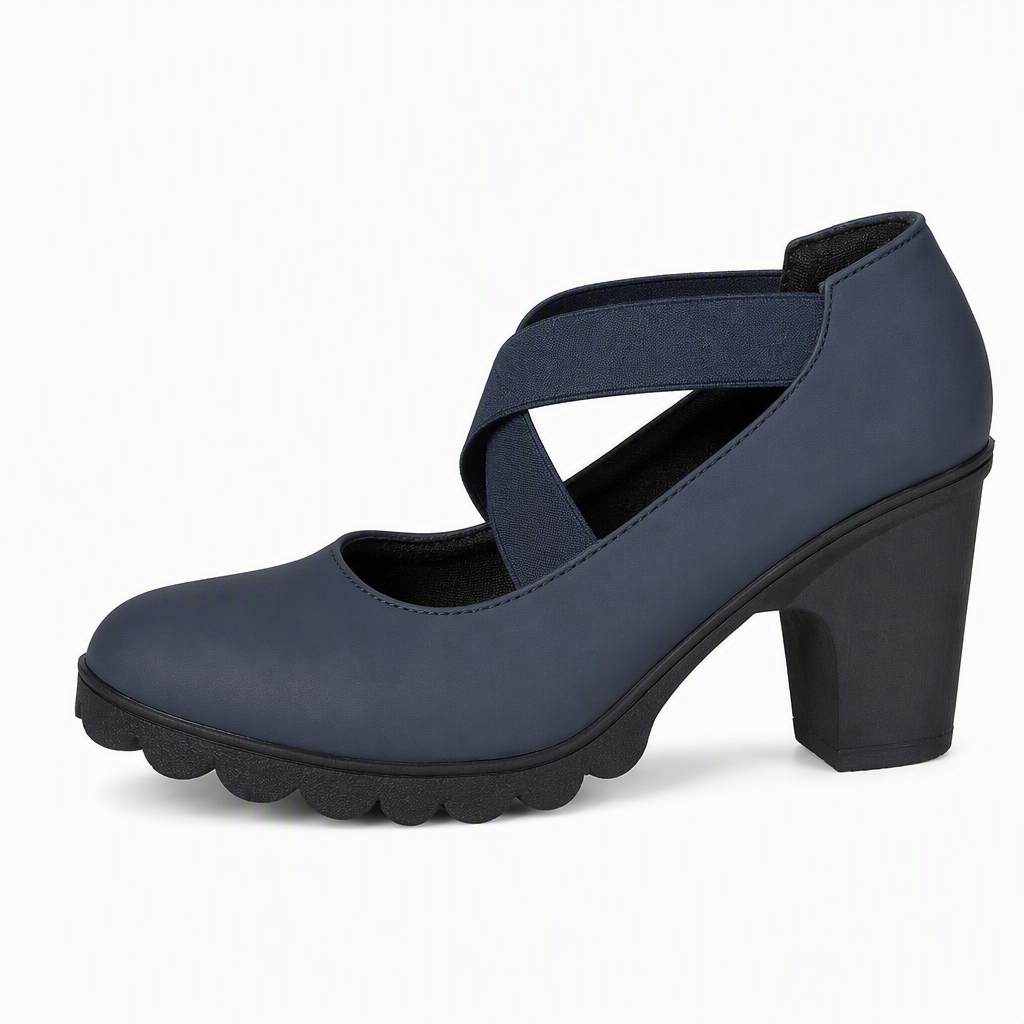Mari | Zapatos para mujer con plataforma, puntera redonda, correa cruzada y tacón grueso