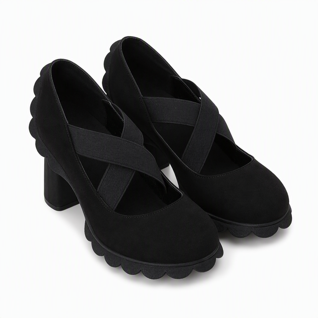 Mari | Zapatos para mujer con plataforma, puntera redonda, correa cruzada y tacón grueso