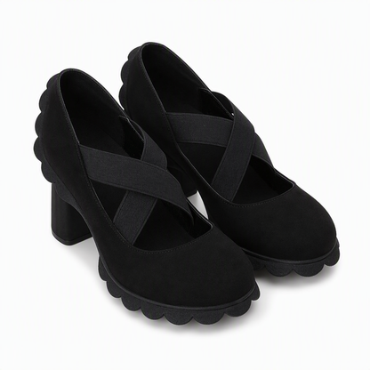 Mari | Zapatos para mujer con plataforma, puntera redonda, correa cruzada y tacón grueso