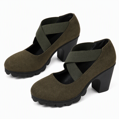 Mari | Zapatos para mujer con plataforma, puntera redonda, correa cruzada y tacón grueso