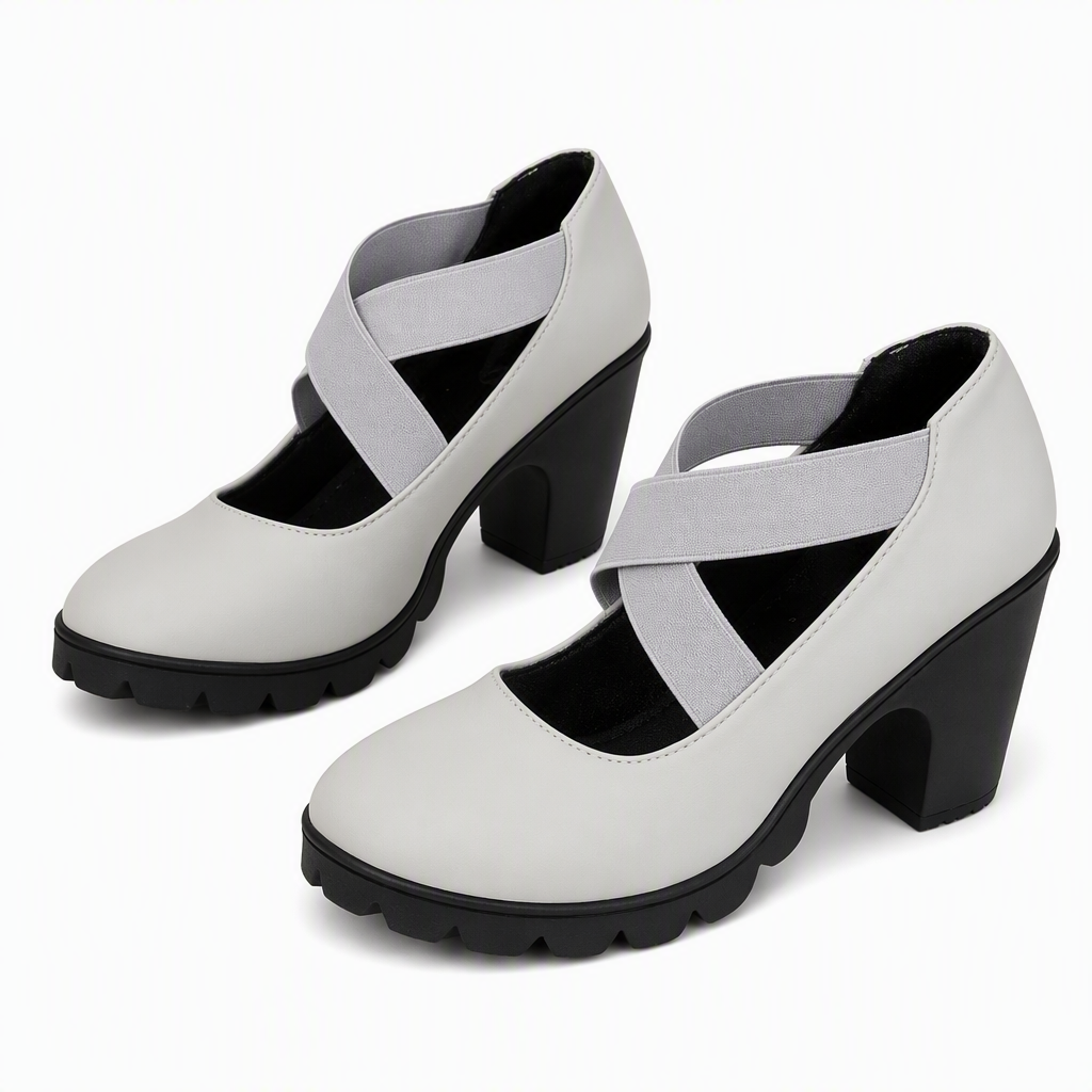 Mari | Zapatos para mujer con plataforma, puntera redonda, correa cruzada y tacón grueso