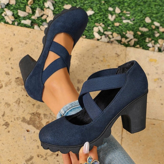 Mari | Zapatos para mujer con plataforma, puntera redonda, correa cruzada y tacón grueso
